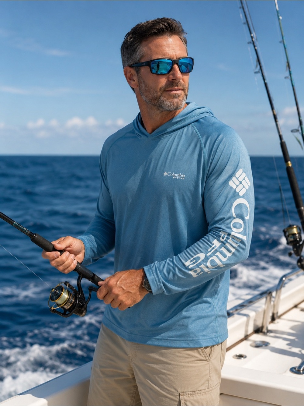 Columbia PFG Men’s XXL Tall Omni-Shade Hooded Fishing Shirt Blue Performance